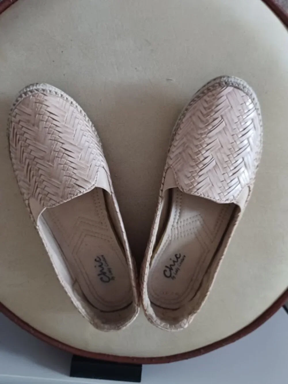 Chic by Lady Couture beige handwoven leather slip-on espadrille flats, size 36EU